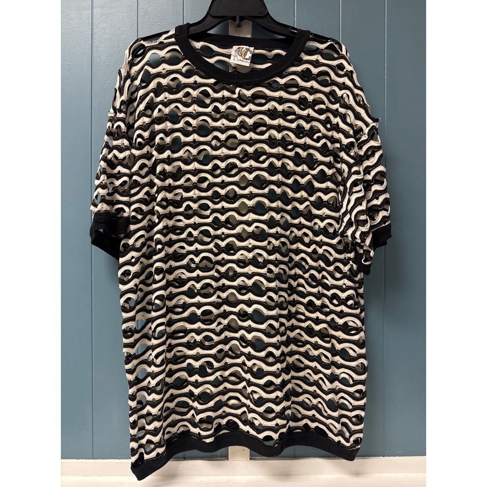 UC‎ Collections Vintage Open Weave Tunic Top Black White Gold Oversized 1X